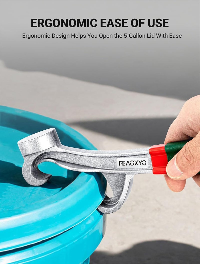 FEAOXYO Bucket Opener Tool 5 Gallon, Upgraded Aluminum Paint Bucket Lid Opener Wrench, 8.5 Inch Metal Can Opener with Non-slip Rubber Handle Grip, Durable Lid Pail Remover Tool for Home Industrial - Image 5